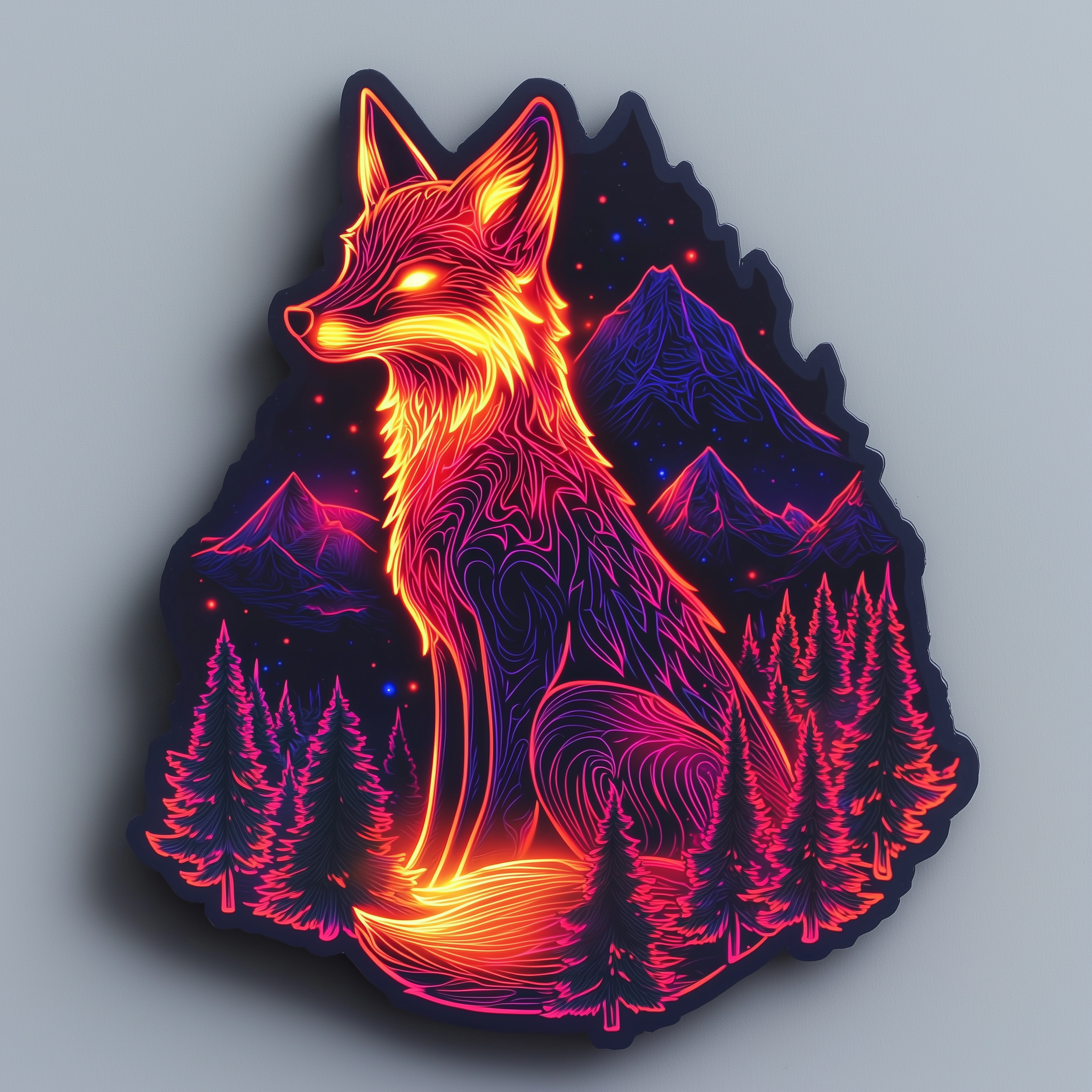 Neon Mountain Fox Sticker